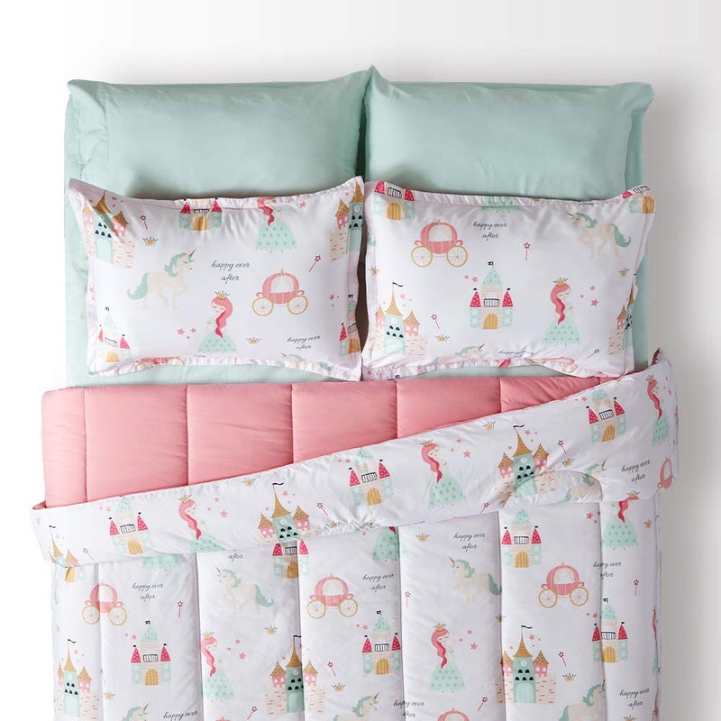 SLEEP ZONE Kids Bedding Comforter Set Full/Queen Size - Super Cute & Soft Kids Bedding Bed in a Bag 7 Pieces Set with Comforter, Sheet, Pillowcase & Sham (Princess Castle) - Image 4